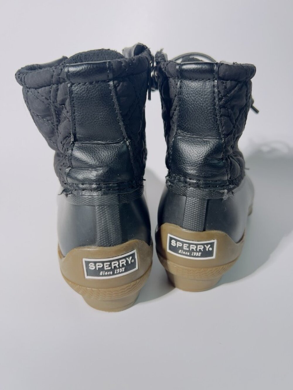 Womens 7 M Sperry Saltwater Quilted Duck Boots Black Waterproof Lace-Up Side Zip - Picture 8 of 15